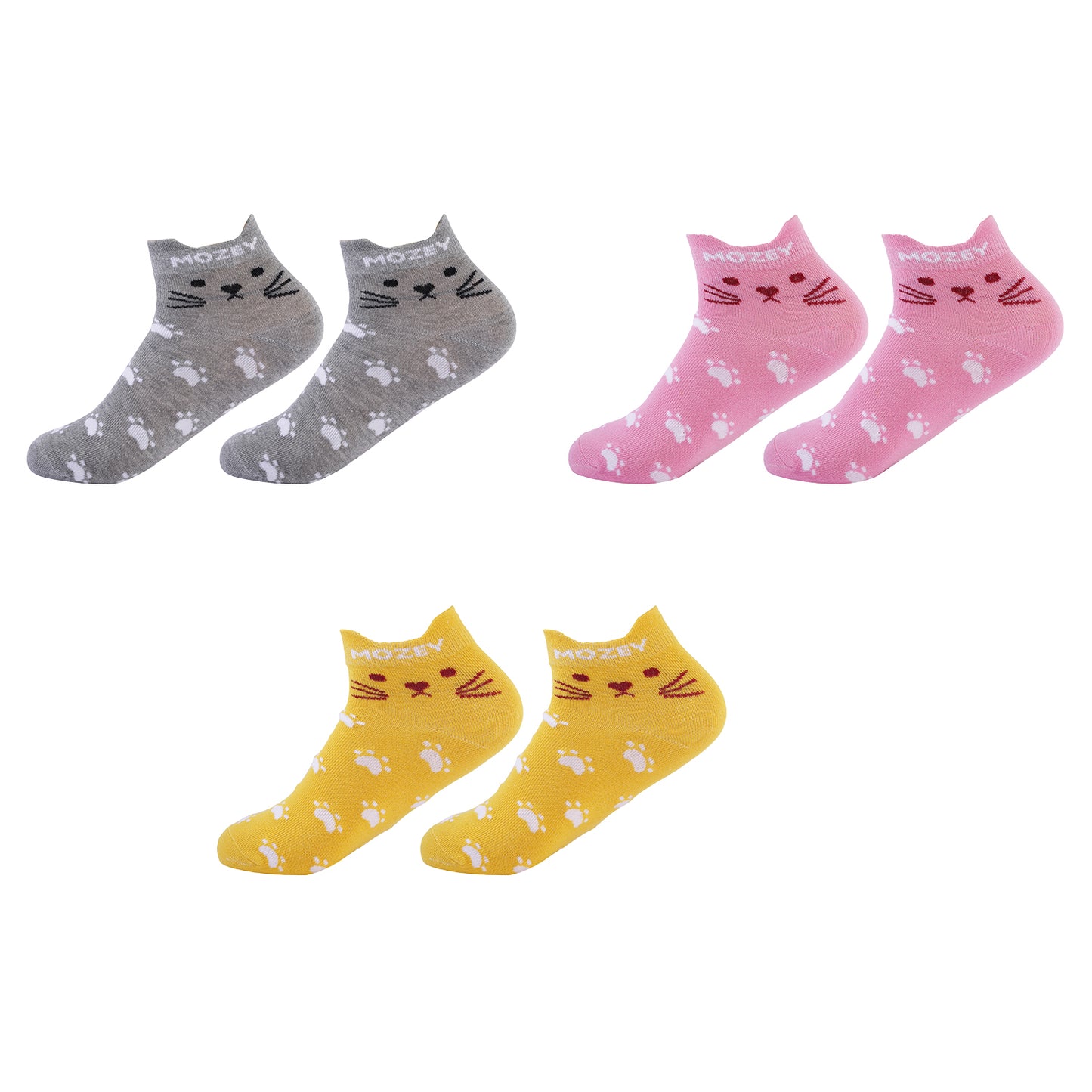 Womens- Cat Sneaker Ankle Socks-pack of 3