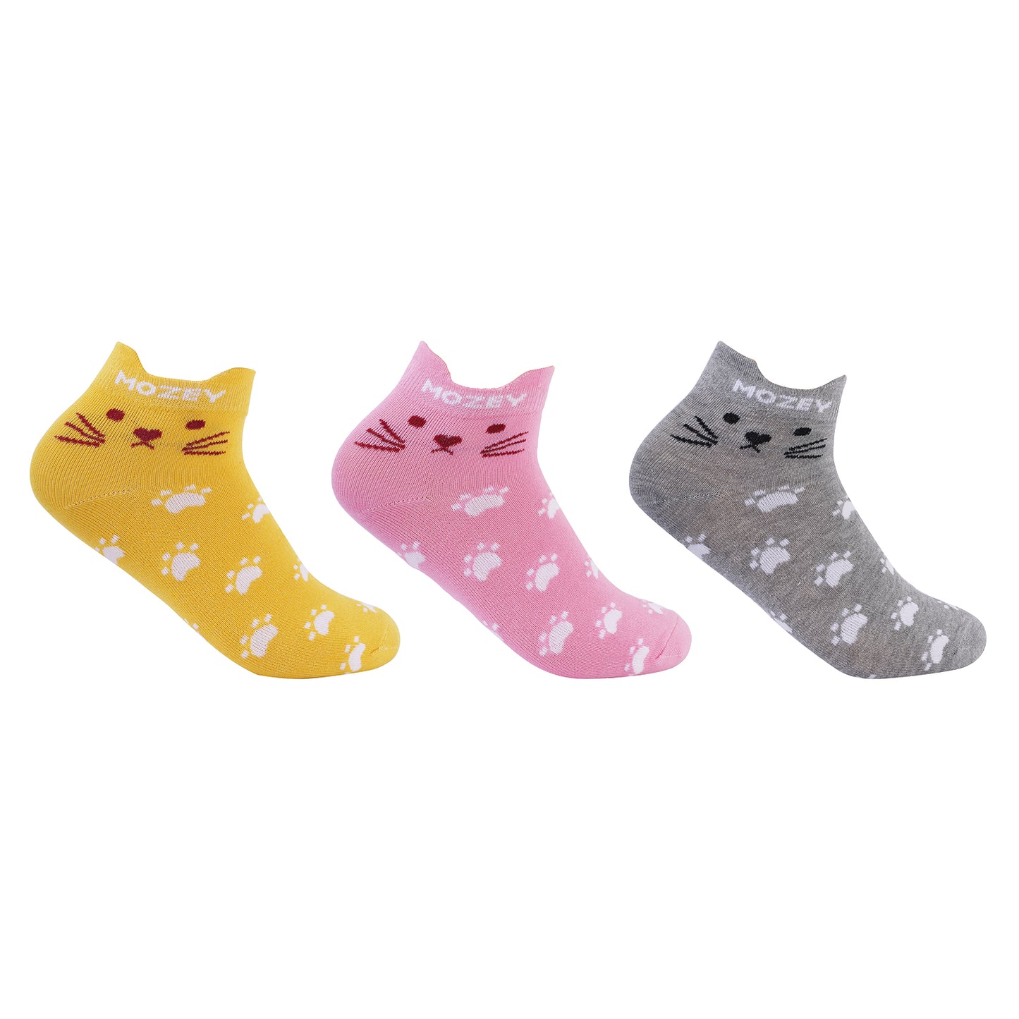 Womens- Cat Sneaker Ankle Socks-pack of 3